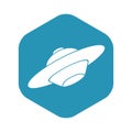 UFO icon. A flying saucer in a simple Japanese style. Unidentified flying object.